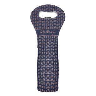 Elegant Navy Blue Rose Gold Foil Tribal   Boho Wine Bag
