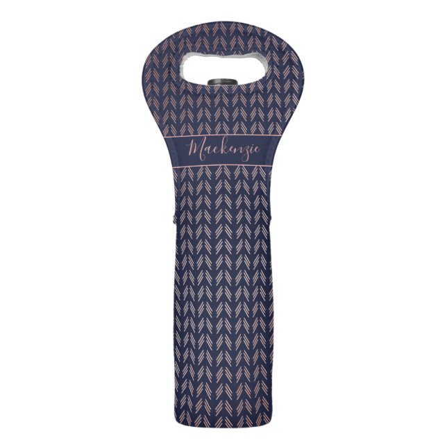 Elegant Navy Blue Rose Gold Foil Tribal | Boho Wine Bag (Front)