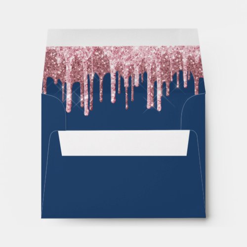 Elegant navy blue rose gold glitter drips envelope