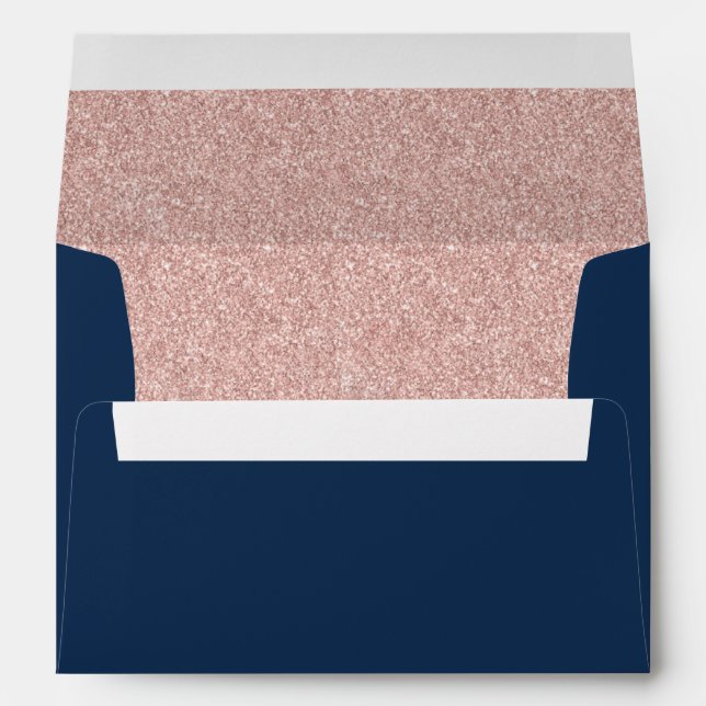 Elegant Navy Blue Rose Gold Glitter Modern Wedding Envelope (Back (Bottom))