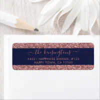 Glam Faux Rose Gold Glitter Return Address Labels, Zazzle