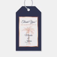 Elegant Navy Blue Rose Gold Palm Tree Wedding Gift Tags
