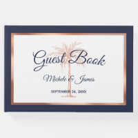 Elegant Navy Blue Rose Gold Palm Tree Wedding Guest Book