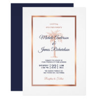 Elegant Navy Blue Rose Gold Palm Tree Wedding Invitation