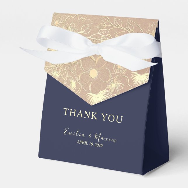 Elegant Navy Blue & Rose Gold Wedding Favor Box (Front Side)