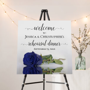 Elegant Navy Blue Rose Rehearsal Dinner Welcome Foam Board