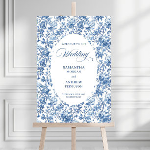Elegant Navy Blue Rose Toile Wedding Welcome Sign
