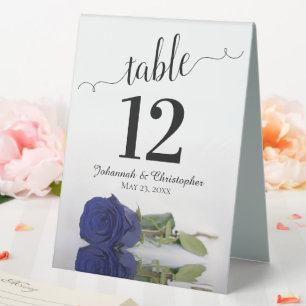Elegant Navy Blue Rose Wedding Table Number Table Tent