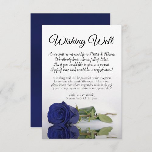 Elegant Navy Blue Rose Wedding Wishing Well Poem Enclosure Card