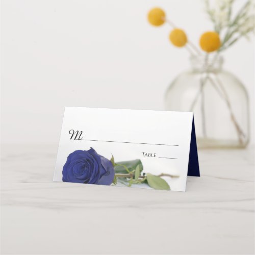 Elegant Navy Blue Rose Wedding Write_In Place Card