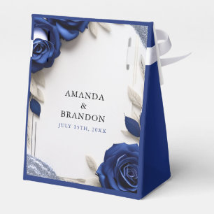 Elegant Navy Blue Roses & Silver Glitter Wedding Favor Boxes