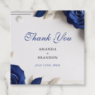 Elegant Navy Blue Roses & Silver Glitter Wedding Favor Tags
