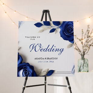 Elegant Navy Blue Roses & Silver Glitter Wedding Foam Board