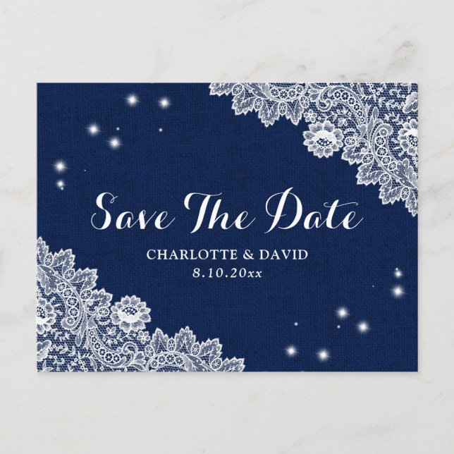 Elegant Navy Blue Rustic Wedding Save The Date Announcement Postcard (Front)