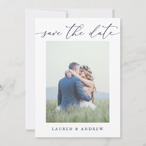 Elegant Navy Blue Save the Date Photo Picture Invitation
