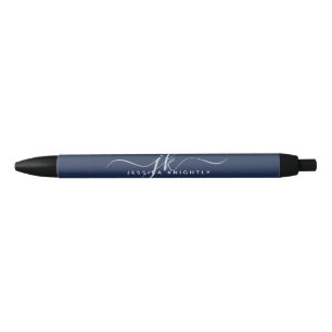 Elegant Navy Blue Script Monogram Initials Name Pen