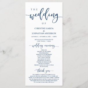Elegant Navy Blue Script, Our Wedding Ceremony Program
