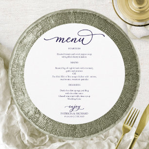Elegant Navy Blue Script Round Wedding Menu