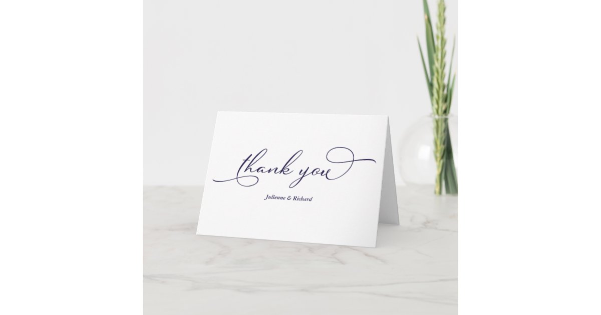 Elegant Navy Blue Script Thank You Card | Zazzle