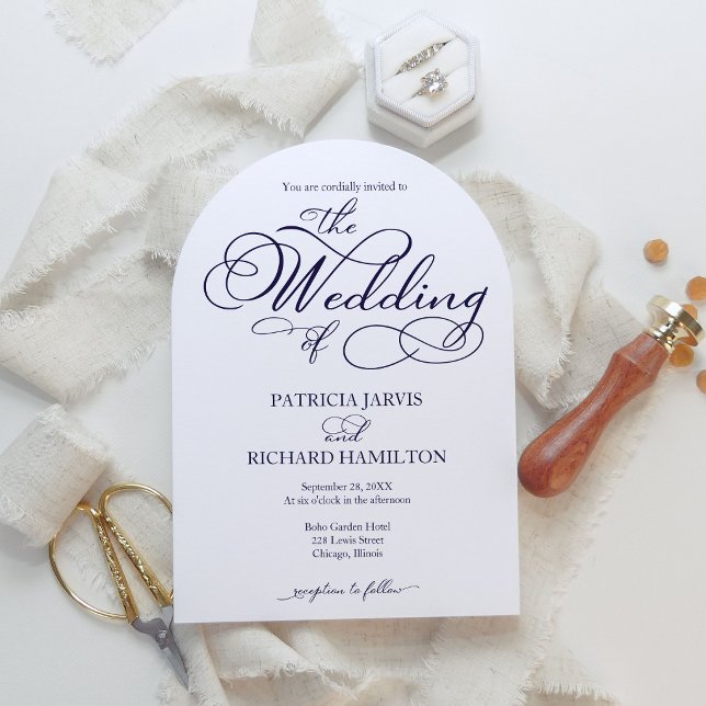 Elegant Navy Blue Script Wedding Invitation (Creator Uploaded)