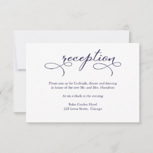 Elegant Navy Blue Script Wedding Reception Card