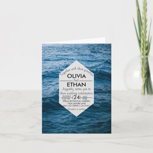 Elegant Navy Blue Sea Waves Wedding Invitation