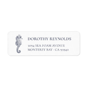 Elegant Navy Blue Seahorse Return Address Label