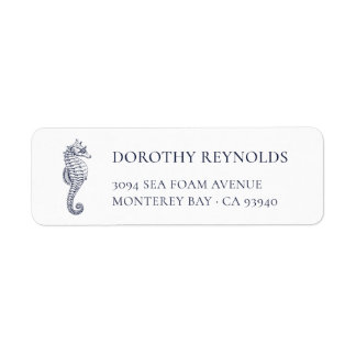 Elegant Navy Blue Seahorse | Return Address Label