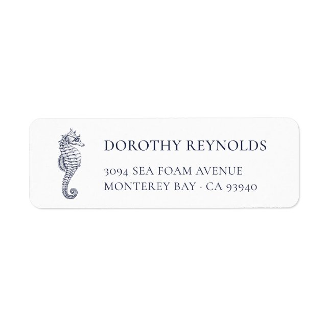 Elegant Navy Blue Seahorse | Return Address  Label (Front)