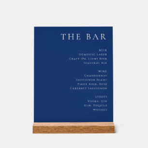 Elegant Navy Blue Serif Bar Menu Acrylic Sign