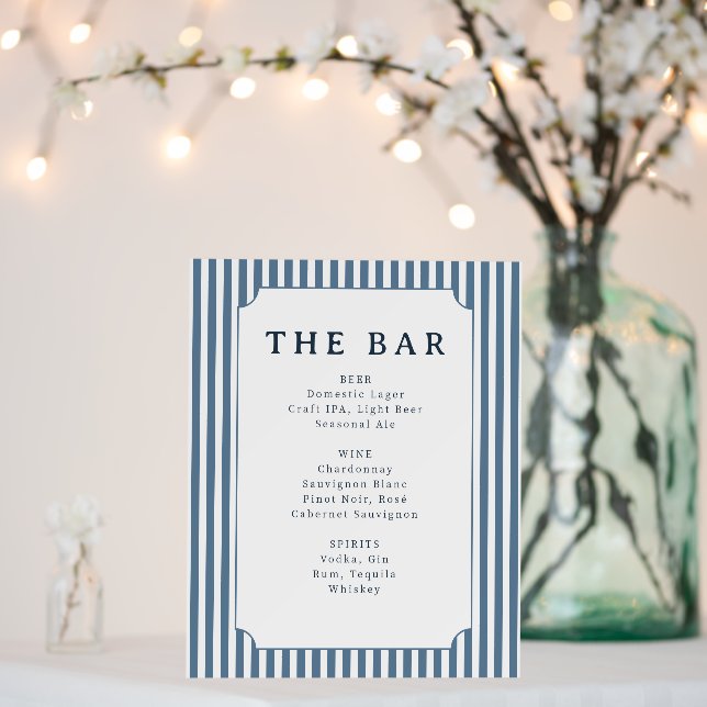 Elegant Navy Blue Serif Bar Menu Foam Board (In Situ (Wedding))