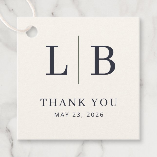 Elegant Navy Blue Serif Wedding Favor Tag (Front)