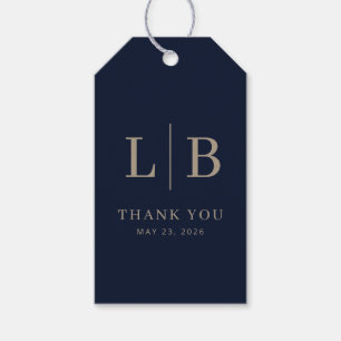 Elegant Navy Blue Serif Wedding Favor Tag