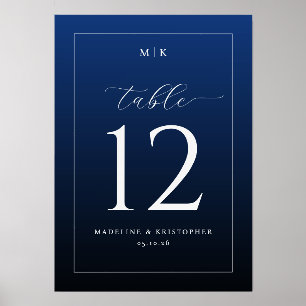 Elegant Navy Blue Serif Wedding Table Card Holder
