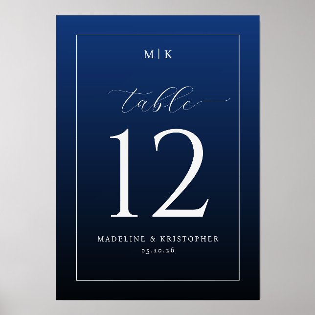 Elegant Navy Blue Serif Wedding Table Card Holder (Front)