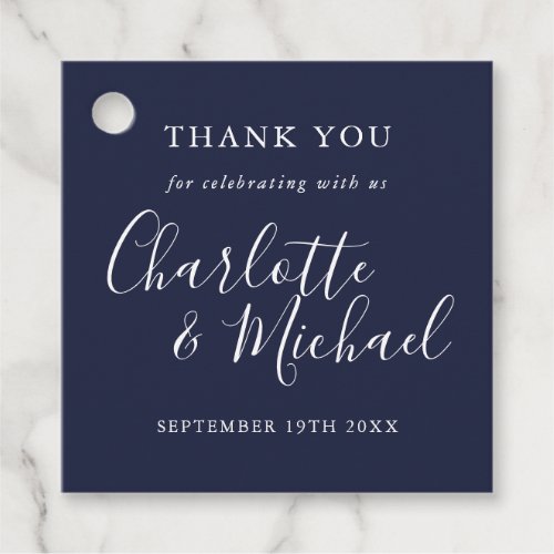 Elegant Navy Blue Signature Script Thank You  Favor Tags