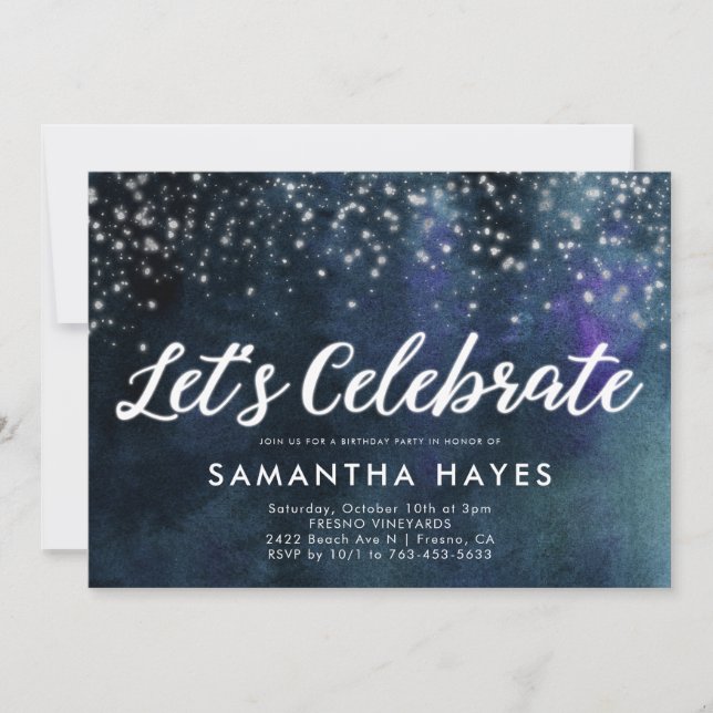 Elegant Navy Blue Silver Adult Birthday Party Invitation (Front)