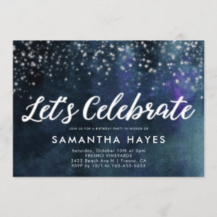 Elegant Navy Blue Silver Adult Birthday Party Invitation