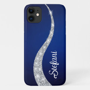 Elegant Navy blue silver faux glitter Online Store iPhone 11 Case