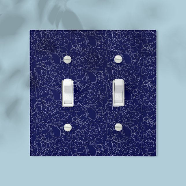 Elegant Navy Blue Silver Floral Pattern Light Switch Cover (Creator Uploaded)
