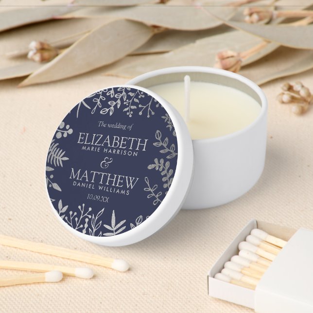 Elegant Navy Blue & Silver Floral Wedding  Mini Candle Favors (Insitu)
