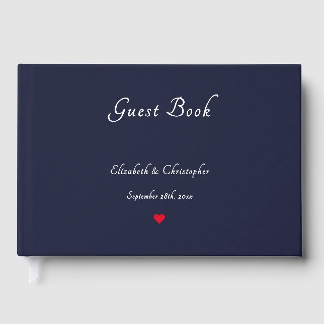 Elegant Navy Blue Silver Foil Weddings Anniversary Foil Guest Book (Front)
