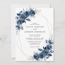 Elegant Navy Blue Silver Geometric Floral Wedding