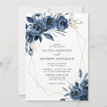 Elegant Navy Blue Silver Geometric Floral Wedding