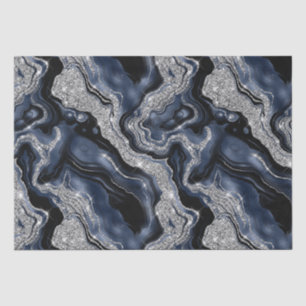 Elegant Navy Blue & Silver Glitter Agate Birthday Tissue Paper