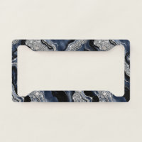 Elegant Navy Blue & Silver Glitter Agate Pattern