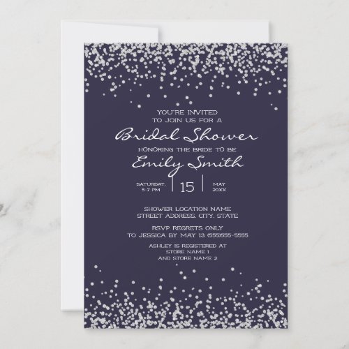Elegant Navy Blue Silver Glitter Bridal Shower Invitation