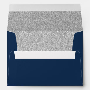 Elegant Navy Blue Silver Glitter Modern Wedding Envelope