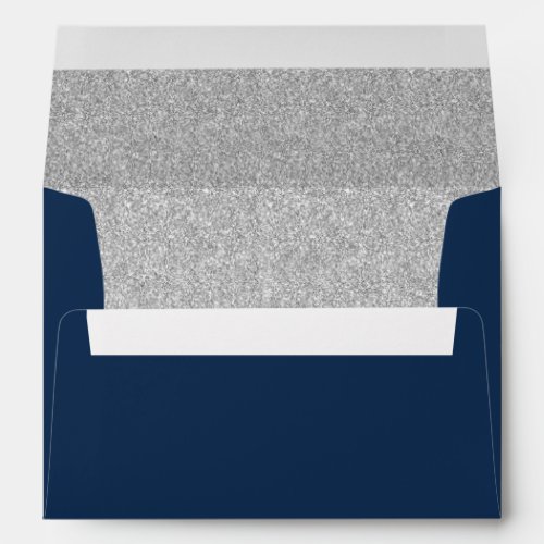 Elegant Navy Blue Silver Glitter Modern Wedding Envelope