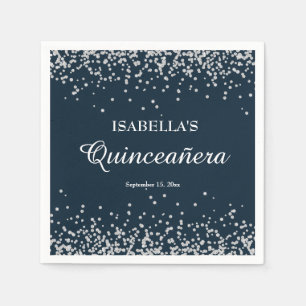 Elegant Navy Blue Silver Glitter Quinceanera Napkins